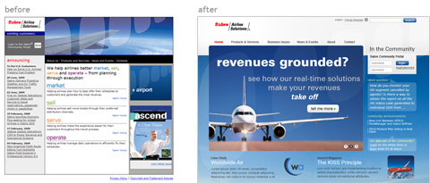 homepage - before and after