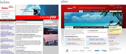 homepage - before and after